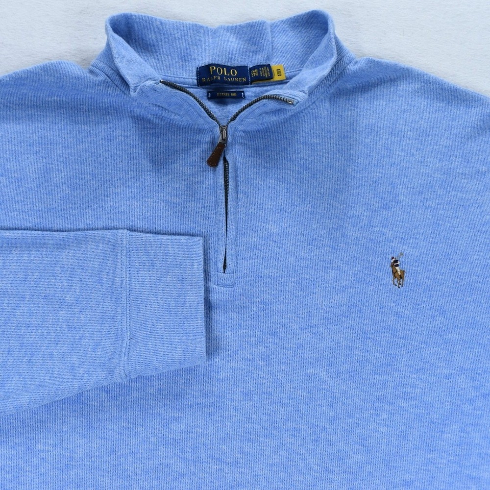 Polo Ralph Lauren Mens 2XB Estate Rib Quarter Zip Pullover Light Blue Heather